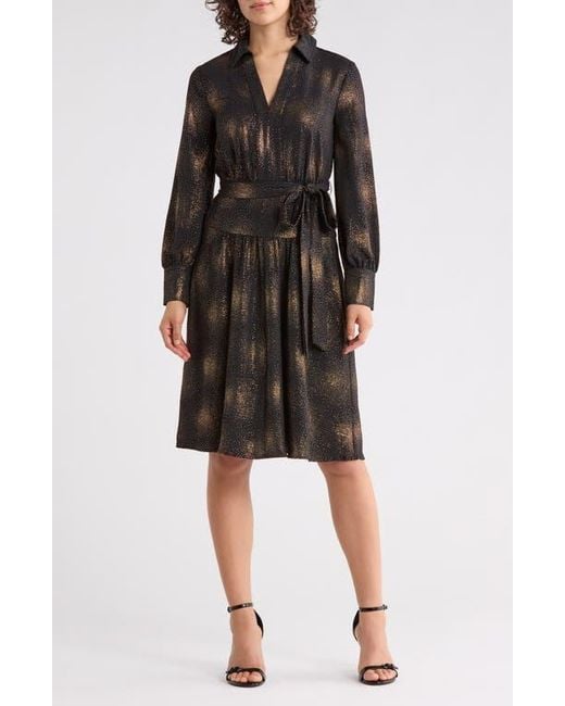 Calvin Klein Women's Black Long Sleeve Foil Dot Chiffon Dress