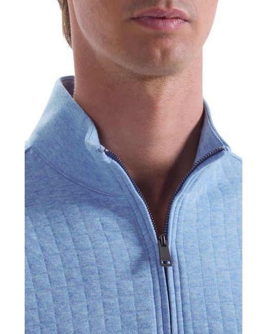 Bugatchi Blue Waffle Quarter Zip Cotton Blend Pullover for men