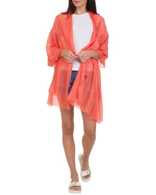 Bruno Magli Red Solid Fringe Scarf