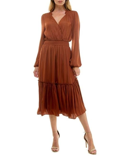 Socialite Brown Long Sleeve Tiered Midi Dress