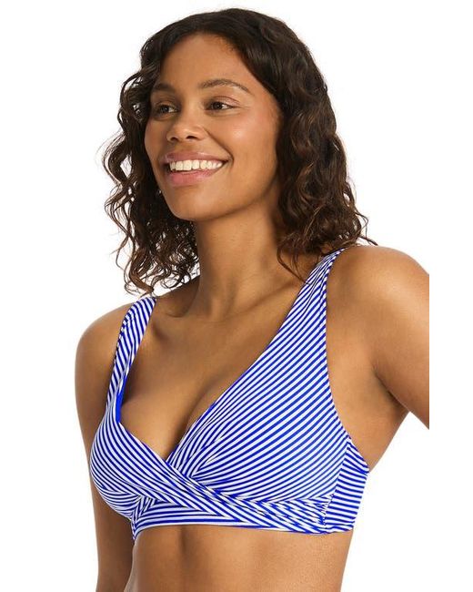 Sea Level Blue Varsity Cross Front Bikini Top