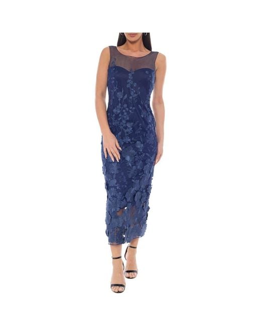 Marina Floral Embroidered Sleeveless Midi Dress in Blue | Lyst Marina Floral Embroidered Sleeveless Midi Dress in Blue | Lyst