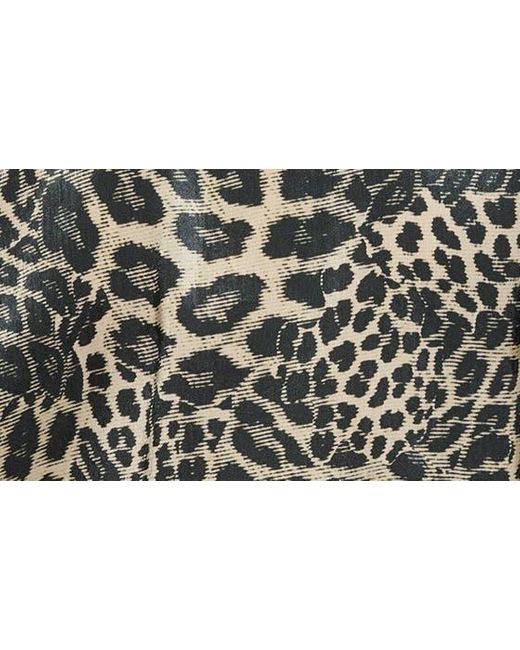 DKNY Black Leopard Print Tie Waist Satin Blouse