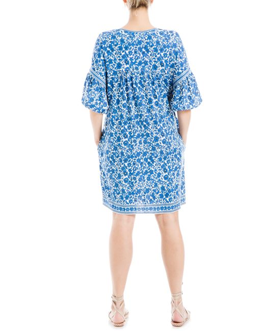 Max Studio Blue Floral Puff Sleeve Shift Dress
