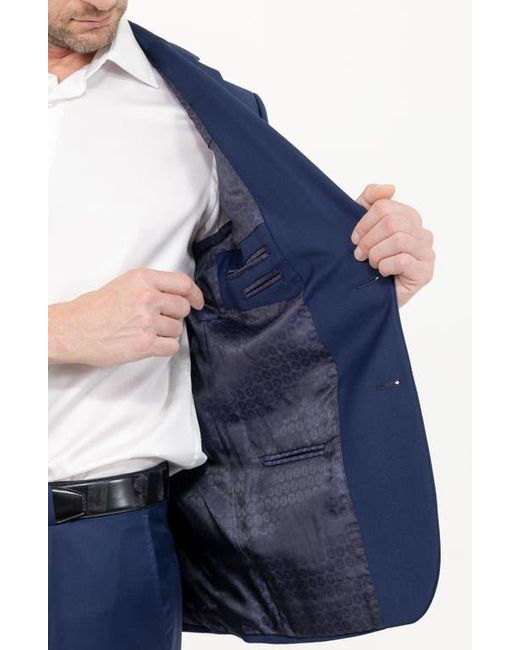 PINOPORTE Blue Solid Stretch Wool Suit for men