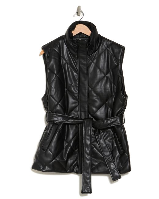 Blank NYC Quilted Faux Leather Vest in Black | Lyst