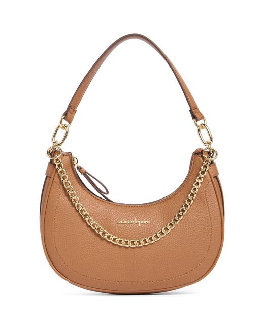 Nanette Lepore Brown Pebble Crescent Baguette Shoulder Bag