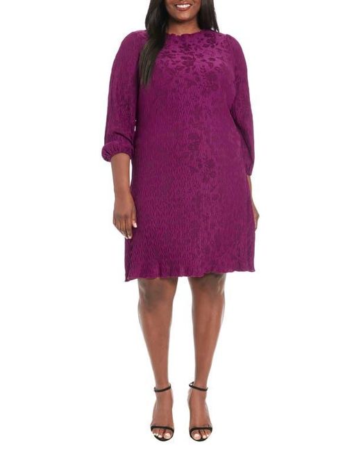 London Times Purple Floral Jacquard Balloon Sleeve Shift Dress