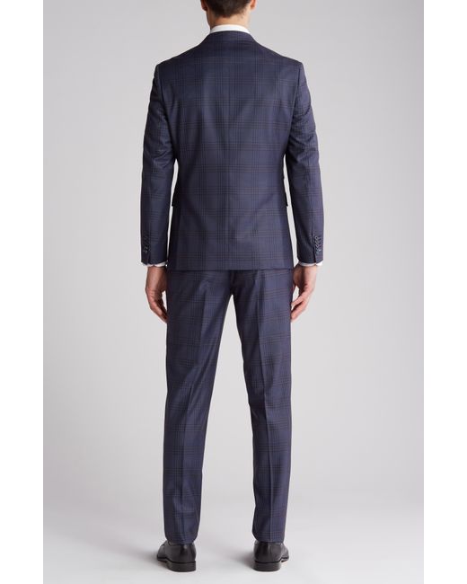 English Laundry Blue Plaid Trim Fit Peak Lapel Two-piece Suit for men