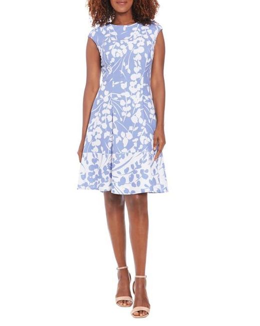 London Times Blue Night And Day Fern Fit And Flare Dress