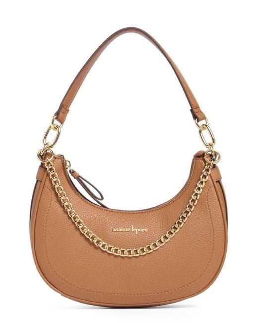 Nanette Lepore Brown Pebble Crescent Baguette Shoulder Bag