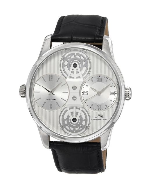 Porsamo Bleu Leather Benedict Double Movement Croc Embossed Strap Watch