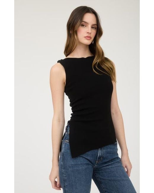 Blu Pepper Black Asymmetric Gathered Knit Tank Top