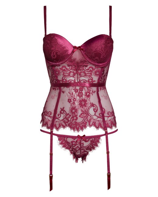 Seven 'til Midnight Pink Lace Underwire Bustier & Tanga Set