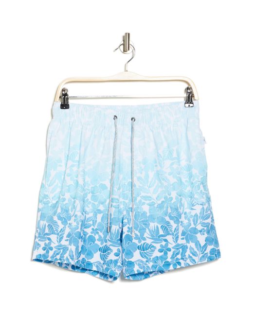 Vintage Summer Blue Floral Ombré Swim Trunks for men