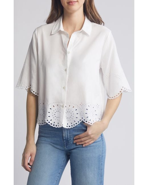 Beach Lunch Lounge White Clo Eyelet Border Button-up Shirt