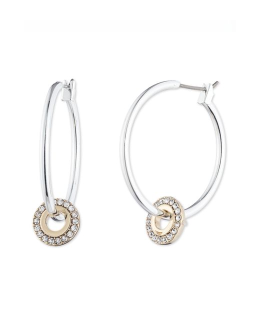 DKNY White Two-tone Crystal Hoop Earrings