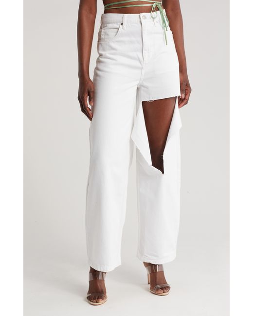 TOPSHOP White Ripped Knee Baggy Jeans
