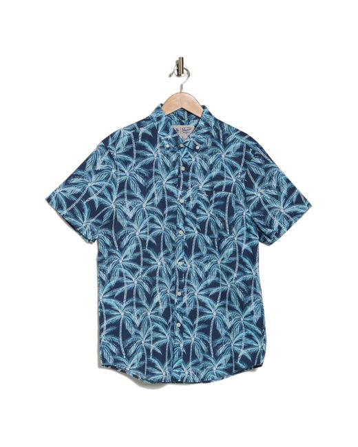 Original Penguin Blue Palm Print Short Sleeve Stretch Poplin Button-up Shirt for men
