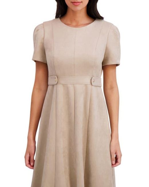 London Times Natural Jewel Neck Side Tab Fit & Flare Dress