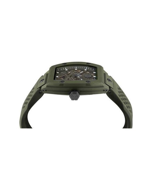 Philipp Plein Green The $Keleton Ecoceramic Automatic Silicone Strap Watch for men