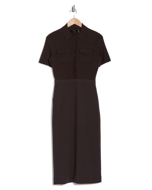Theory Black Button Front Mixed Media Crepe Dress