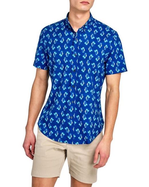 Con.struct Blue Slim Fit 4-Way Stretch Short Sleeve Button-Up Shirt Slim Fit 4-Way Stretch Short Sleeve Button-Up Shirt for men