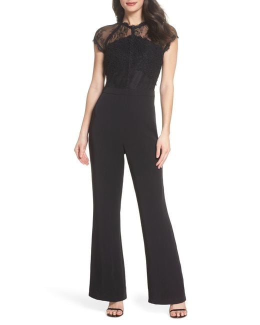 Harlyn Black Lace Illusion Top Jumpsuit