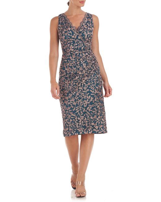 JS Collections Monica Scalloped Midi Dress In Mink Dark Teal At Nordstrom Rack in Black | Lyst
