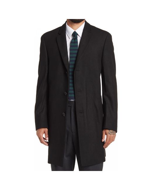 Hart Schaffner Marx Black Hanover Wool Blend Topcoat for men