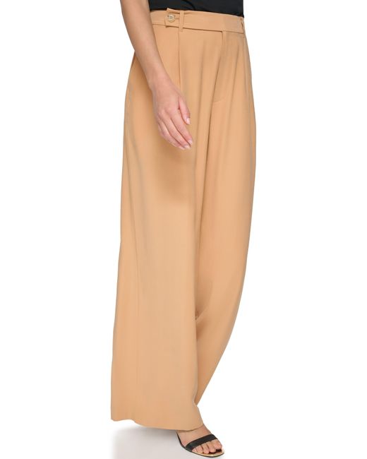 DKNY Natural High Rise Pleated Wide Leg Pants