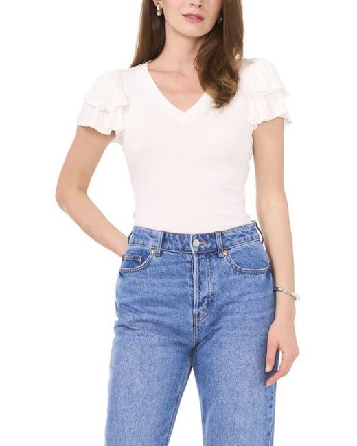 1.STATE Blue Flutter Sleeve Rib Top