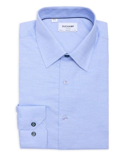 Duchamp Blue Slim Fit Textured Stretch Cotton Dress Shirt for men