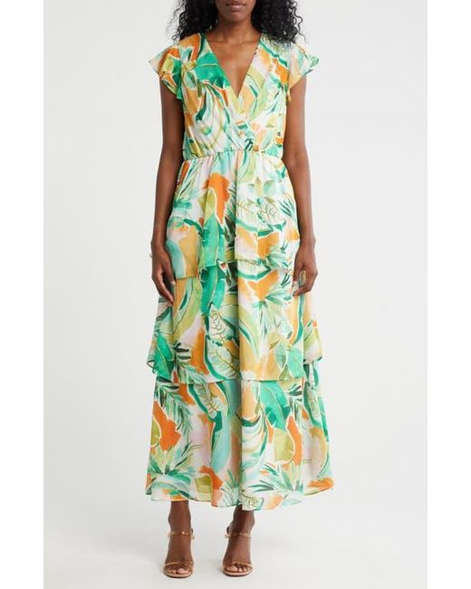 Julia Jordan Green Tiered Flutter Sleeve Dress