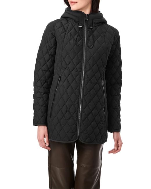 Bernardo Diamond Quilt Packable Hooded Puffer Jacket in Black Lyst
