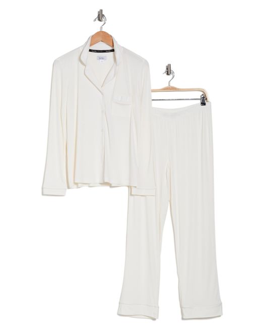 Nicole Miller White Long Sleeve Button-up Top & Pants Pajamas