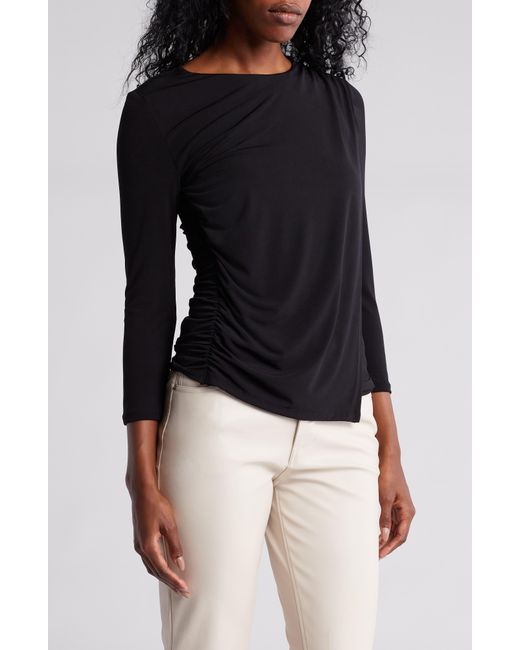 Adrianna Papell Black Solid Ruched Top