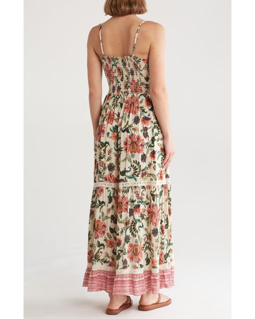 Angie White Floral Tiered Twist Front Maxi Dress