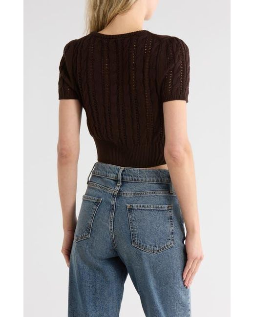 Vigoss Black Crop Pointelle Short Sleeve Cardigan