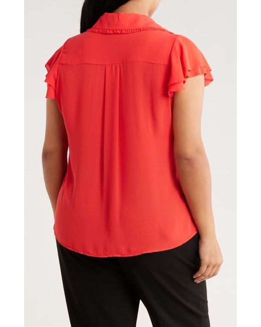 Tahari Tiered Flutter Sleeve Button-Up Shirt