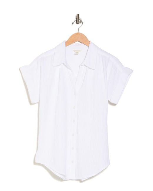Caslon White Short Sleeve Cotton Gauze Button-up Shirt