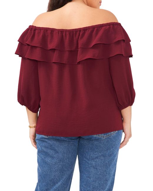 Vince Camuto Red Off The Shoulder Double Ruffle Top
