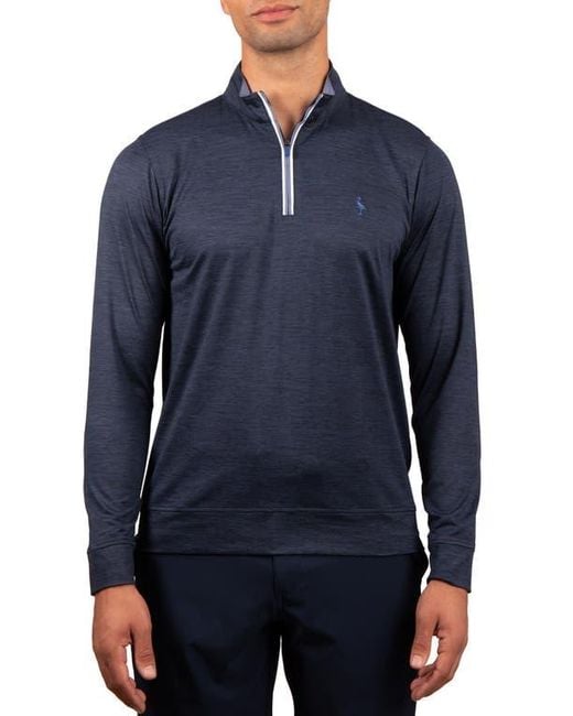Tailorbyrd Blue Solid Mesh Quarter Zip Sweater for men