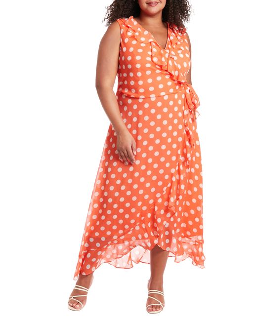 London Times Orange Chiffon Ruffle Maxi Dress