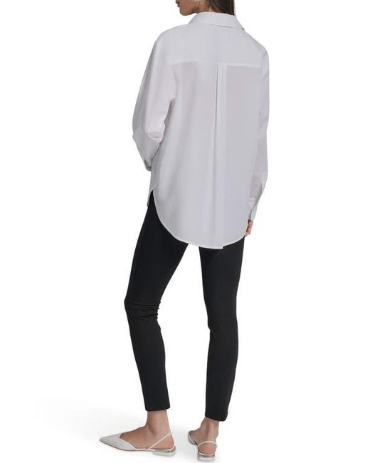 DKNY Gray Skyline Pocket Oversize Long Sleeve Button-Up Shirt