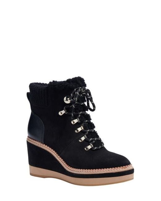 Kate Spade Blue Willow Genuine Shearling Wedge Bootie