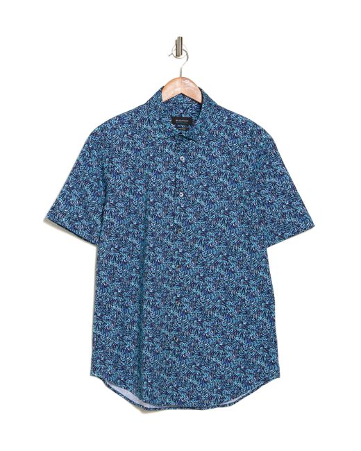 Bugatchi Blue Swirl Print Short Sleeve Stretch Cotton Button-up Shirt for men