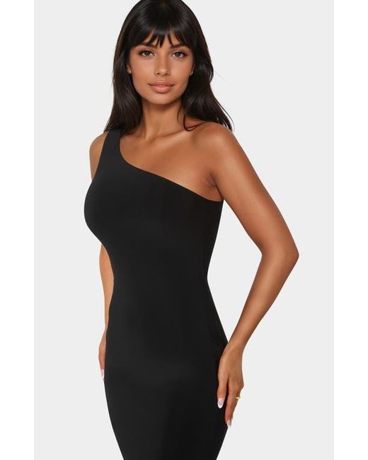 Bebe Black One-Shoulder Slit Maxi Dress