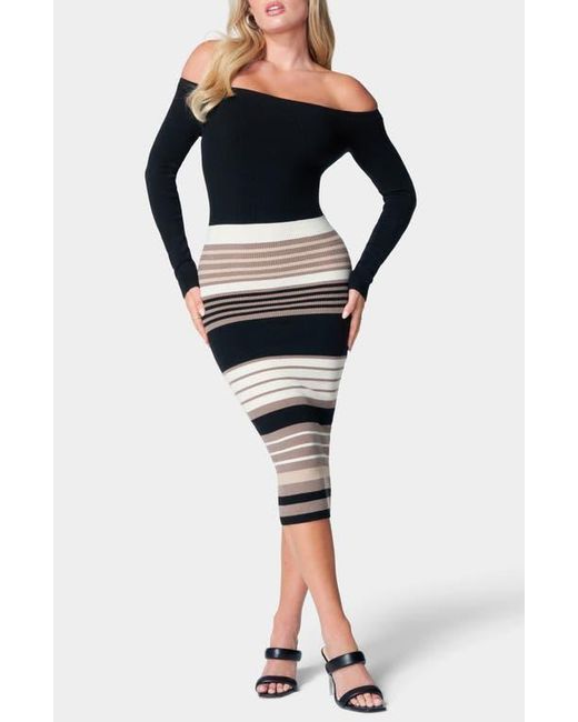 Bebe Black Off The Shoulder Long Sleeve Sweater Dress