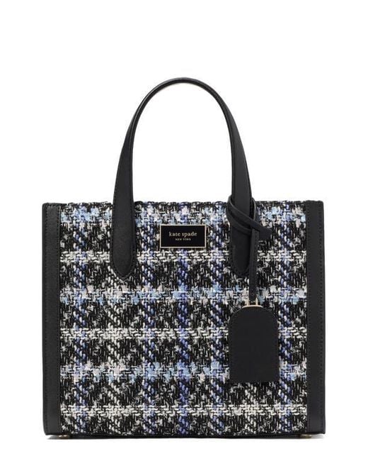 Kate Spade Black Small Manhattan Plaid Tweed Tote